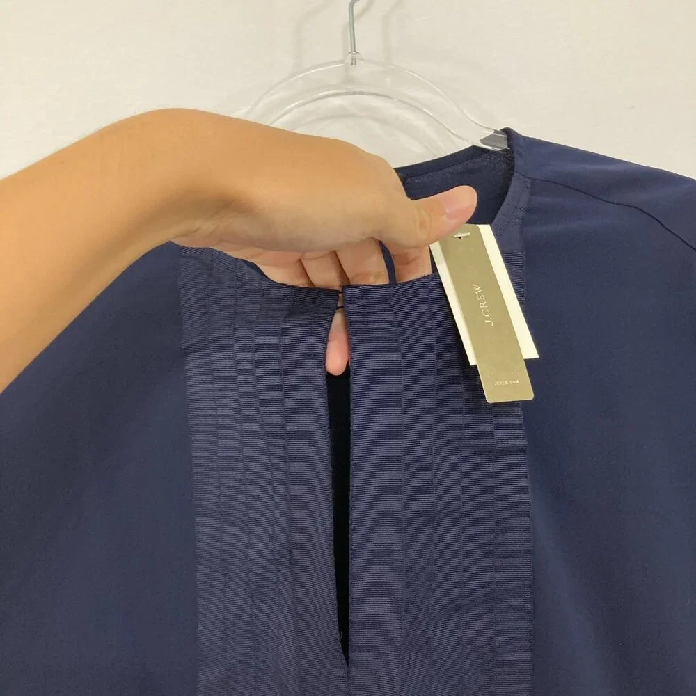 New J. Crew‎ size 16 Tall Navy Keyhole Grosgrain Ribbon Preppy Blouse Office - Picture 6 of 12